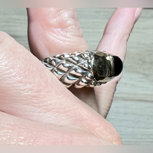 Designer Dian Malouf Sterling Silver & 14K Yellow Gold Textured Dome Ring,Size 7 - Picture 9 of 11